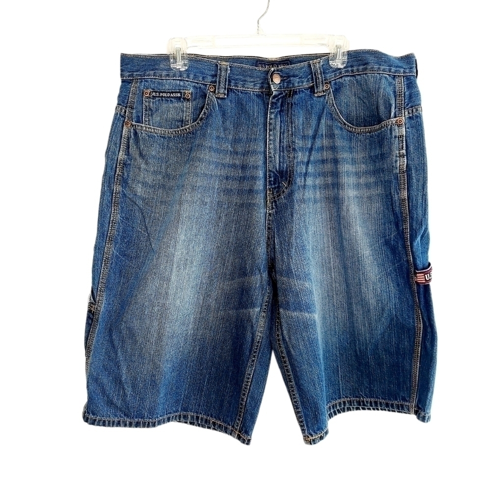 U.S. Polo Assn Mens Size 38 Shorts Jean  Denim Med Wash Pockets Zip Utility Loop